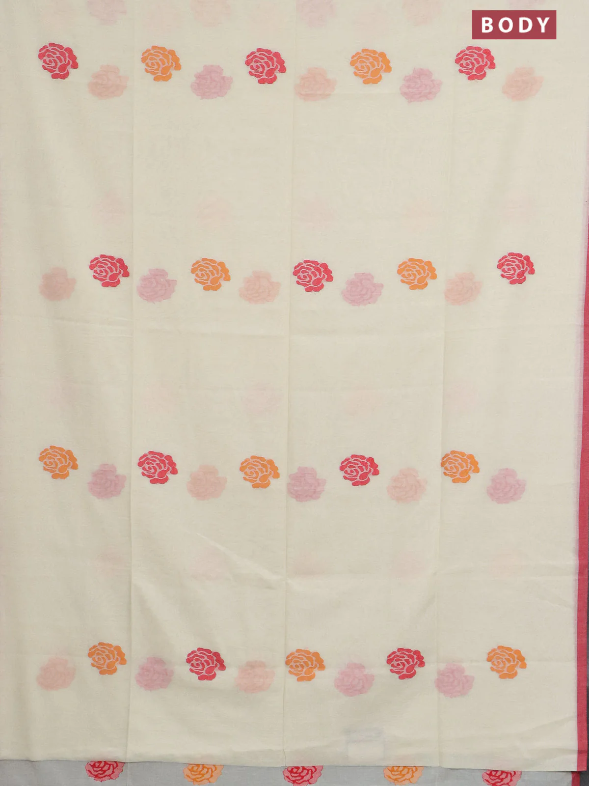 Bengal soft cotton saree cream with thread woven buttas and piping border - Image 2