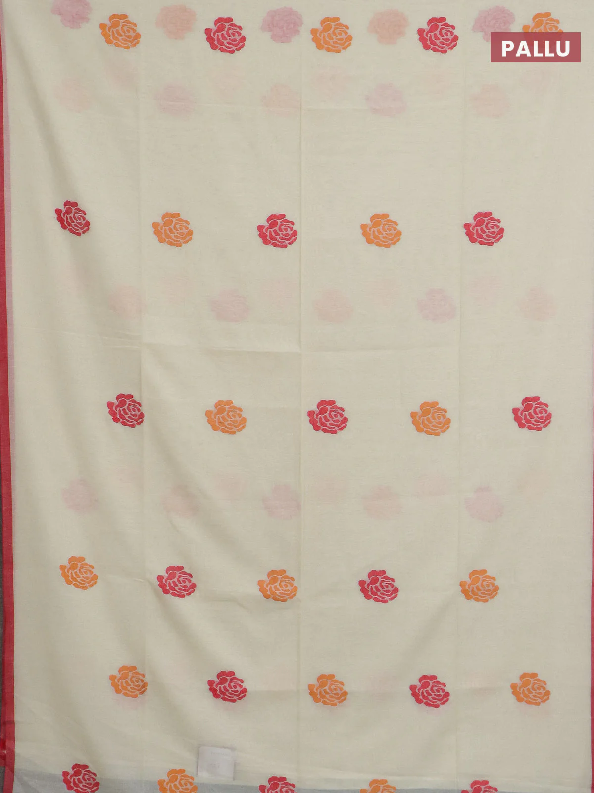 Bengal soft cotton saree cream with thread woven buttas and piping border - Image 3