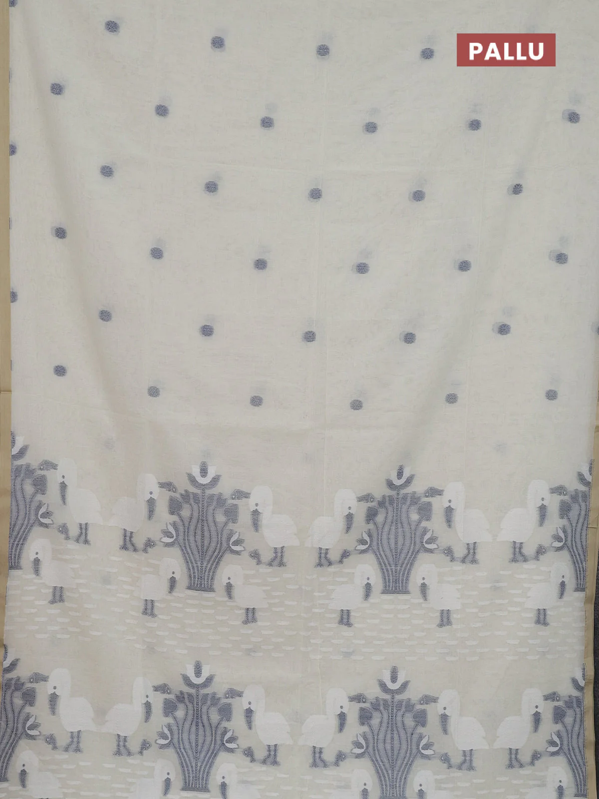 Bengal soft cotton saree cream with thread woven buttas and piping border - Image 3