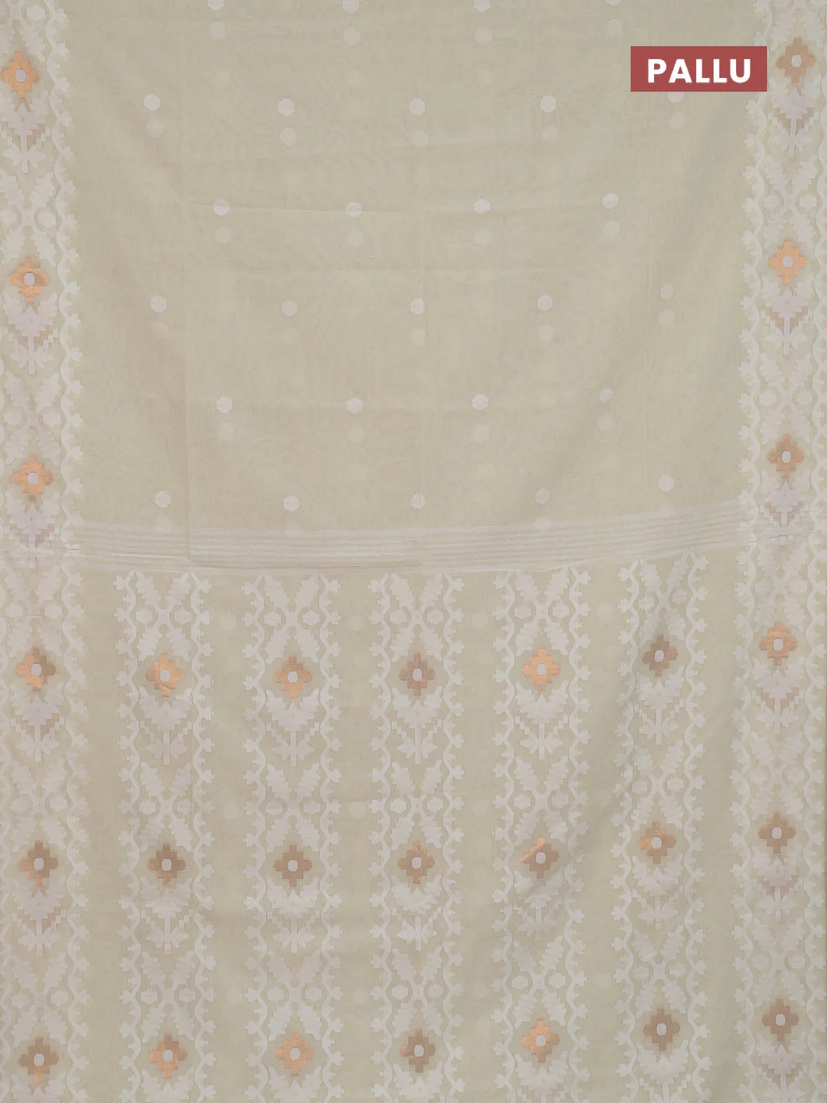 Bengal soft cotton saree cream with thread woven buttas and thread woven border - Image 3