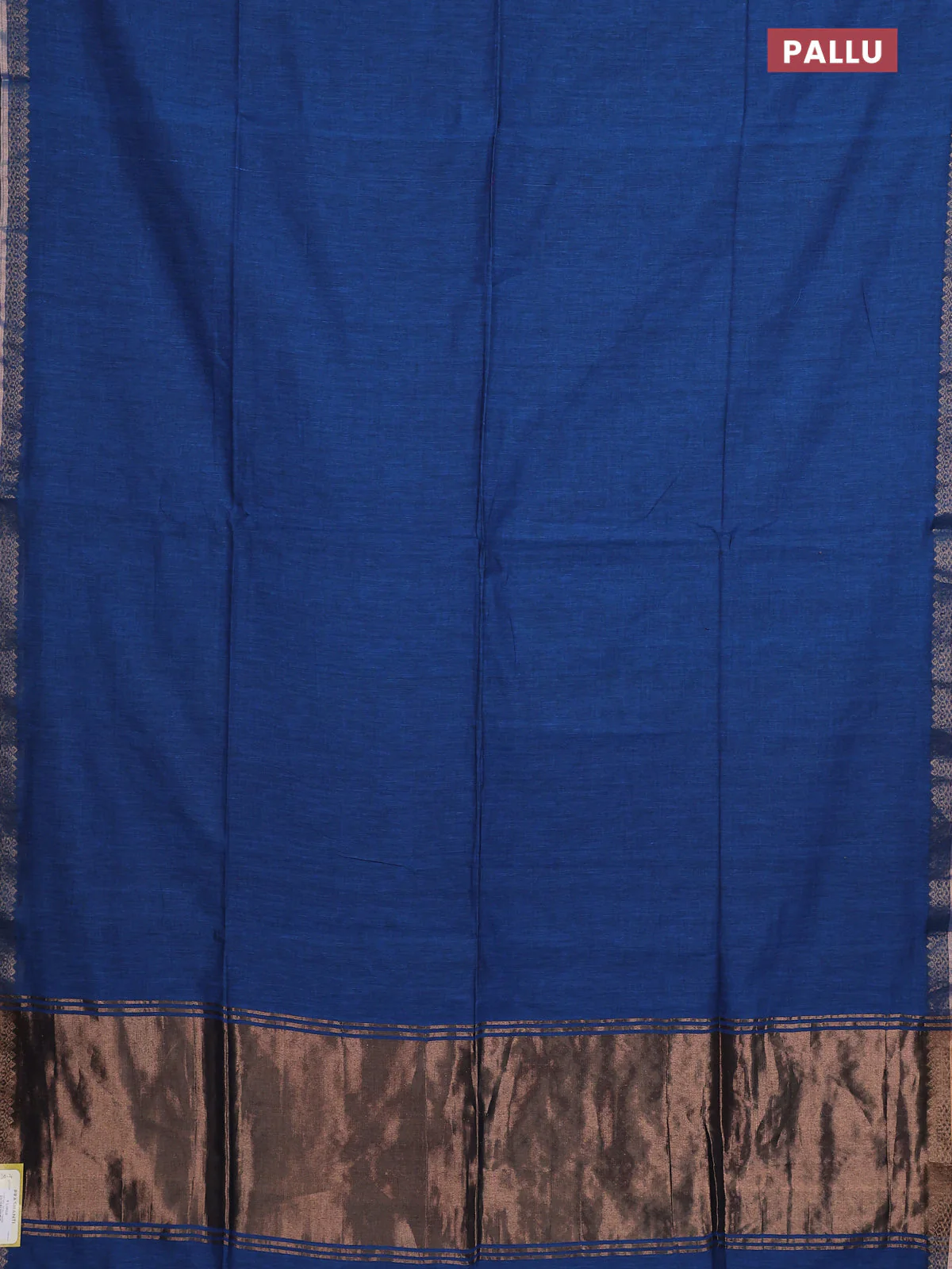 Bengal soft cotton saree cs blue with plain body and zari woven border - Image 3