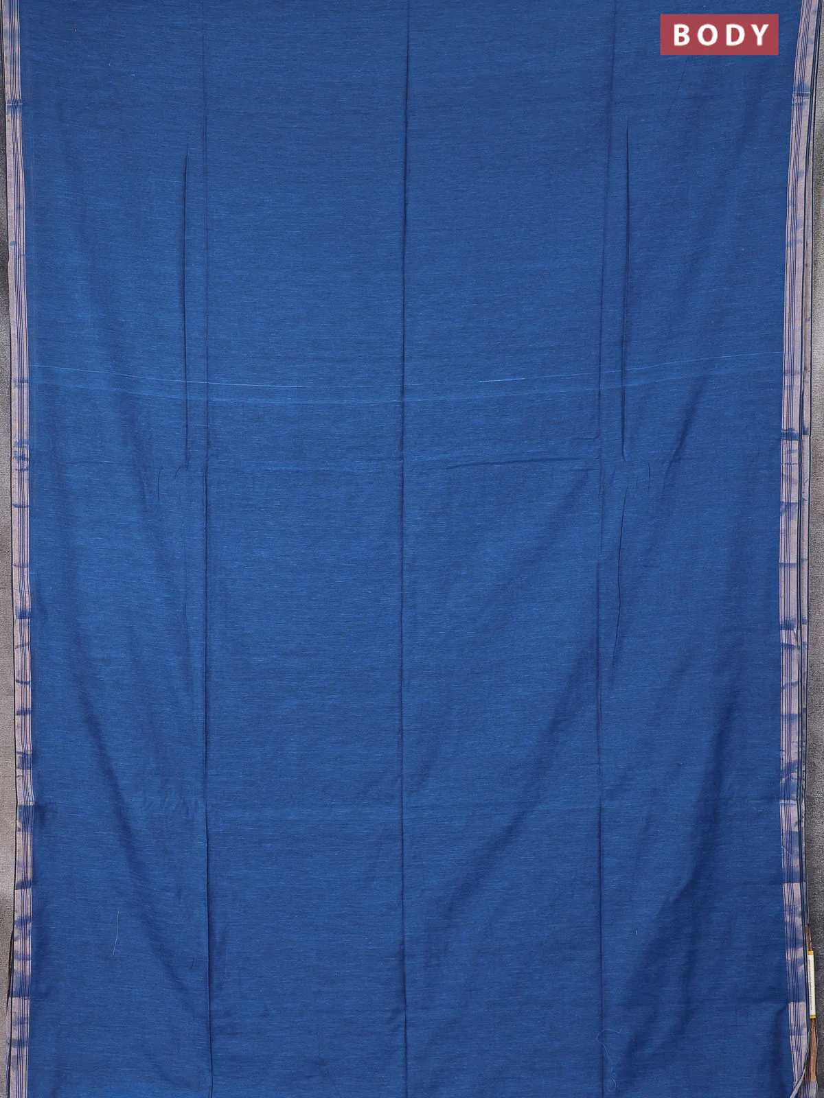 Bengal soft cotton saree cs blue with plain body and zari woven piping border - Image 2