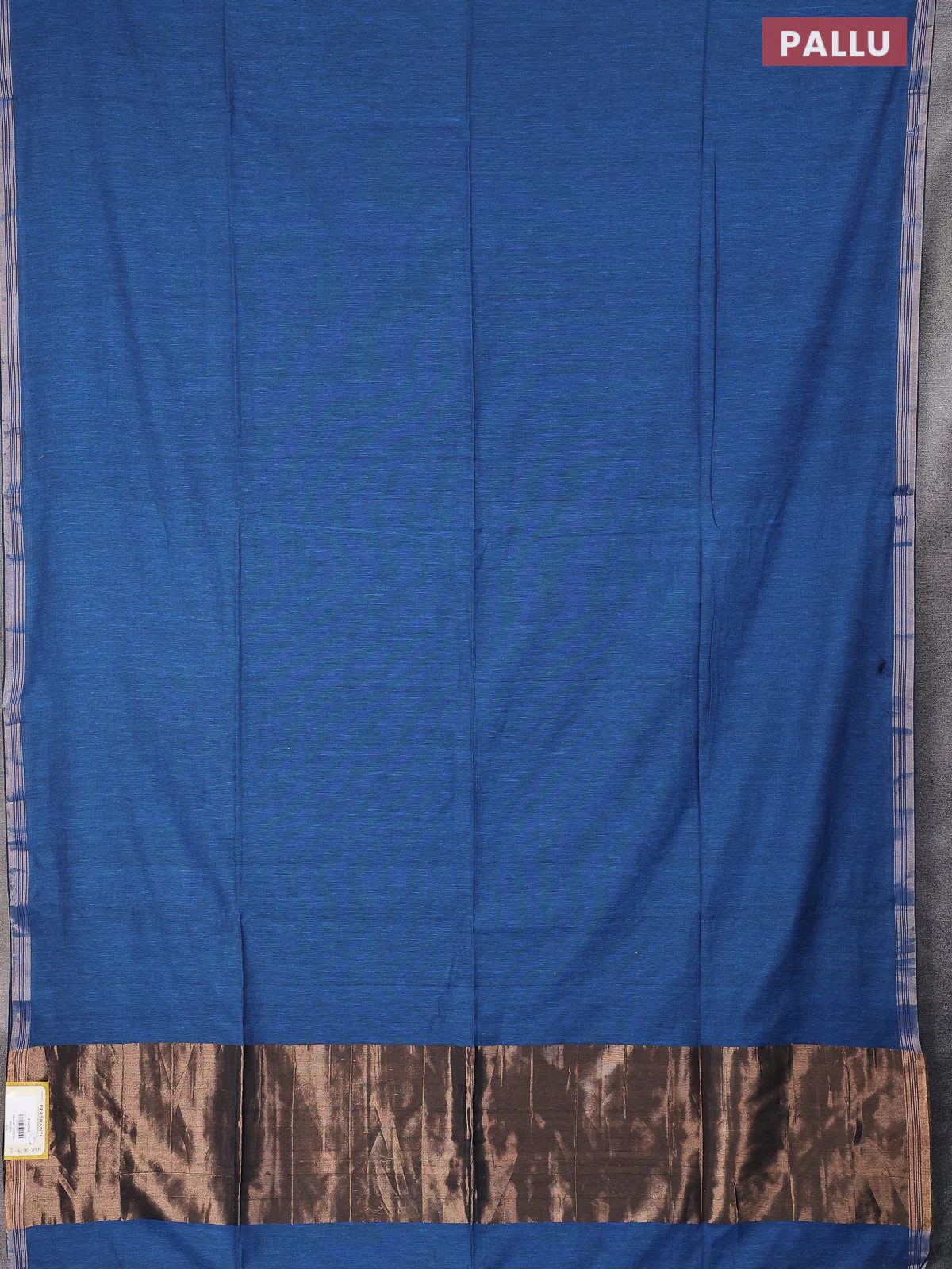 Bengal soft cotton saree cs blue with plain body and zari woven piping border - Image 3