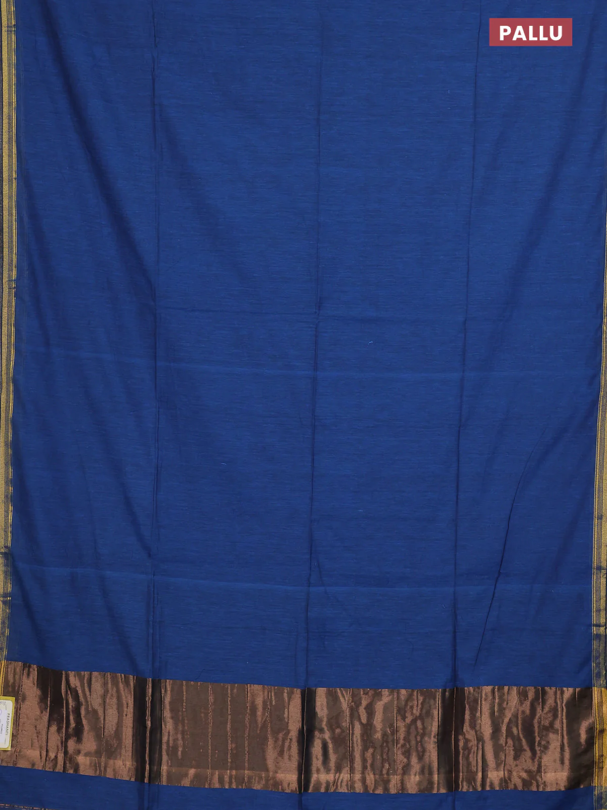 Bengal soft cotton saree cs blue with plain body and zari woven piping border - Image 3