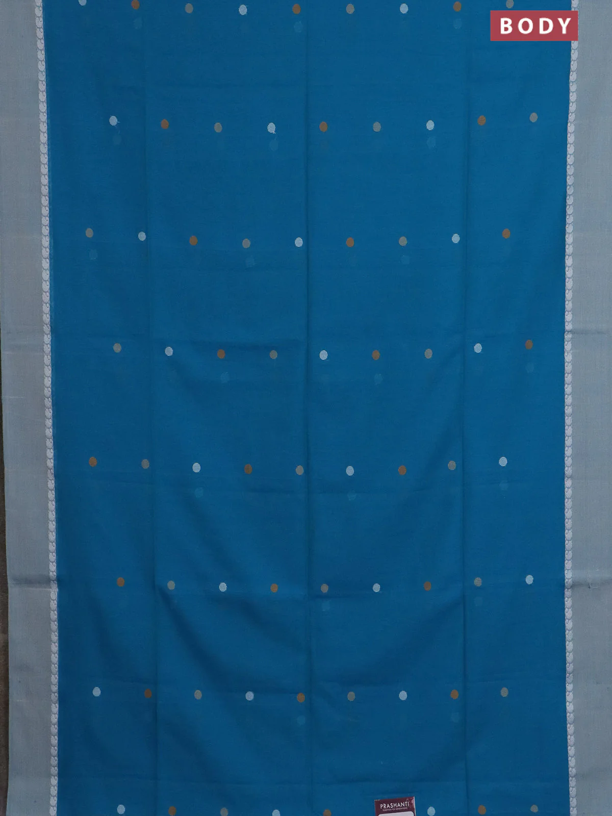 Bengal soft cotton saree cs blue with thread woven buttas and paisley thread woven simple border - Image 2