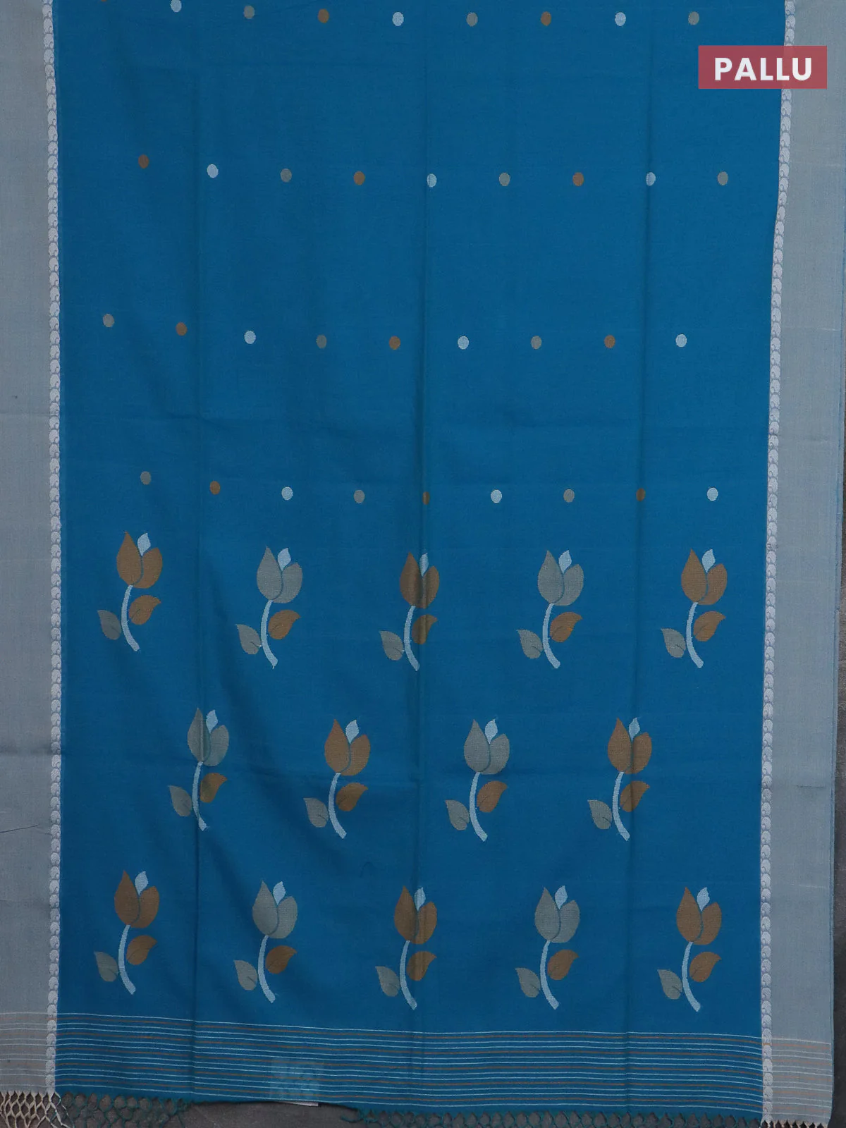 Bengal soft cotton saree cs blue with thread woven buttas and paisley thread woven simple border - Image 3