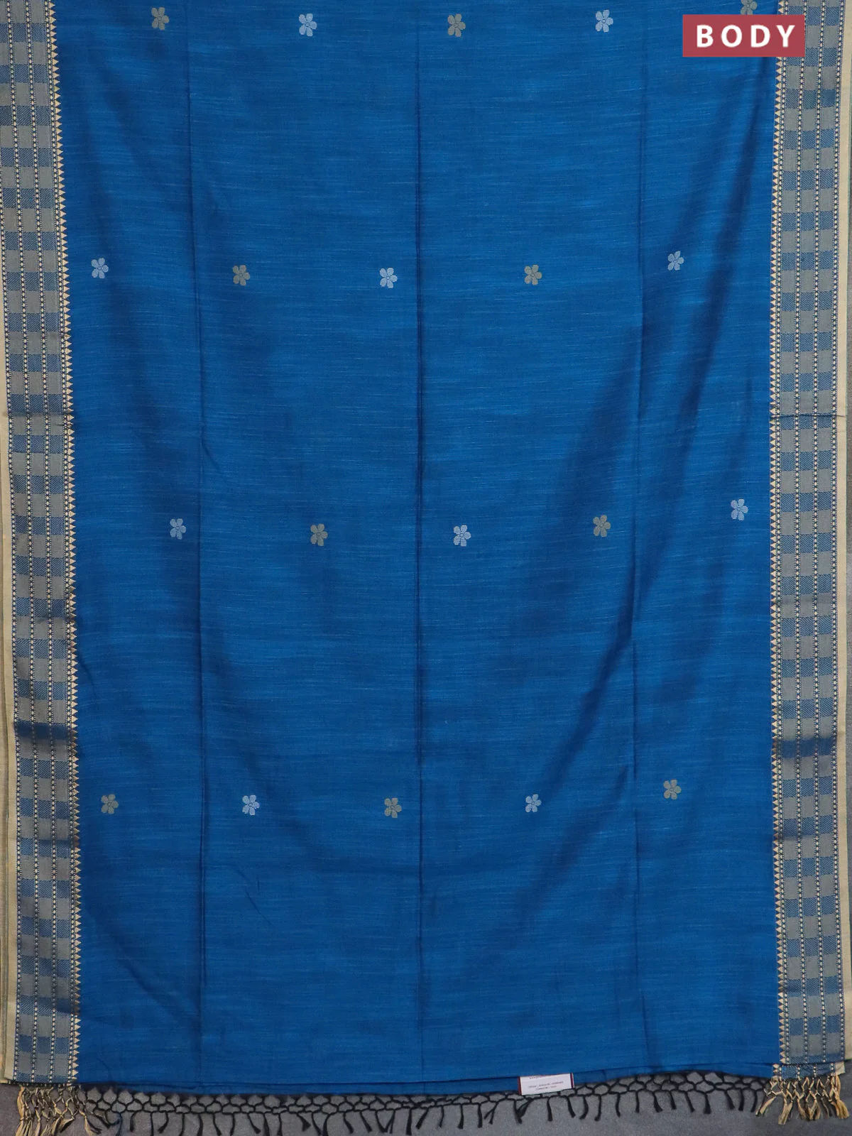 Bengal soft cotton saree cs blue with thread woven buttas and temple design thread woven border - Image 2