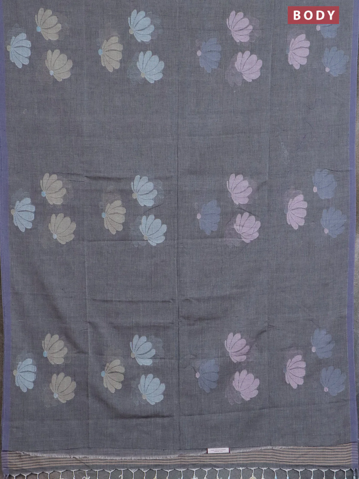 Bengal soft cotton saree dark grey with thread woven buttas and piping border - Image 2