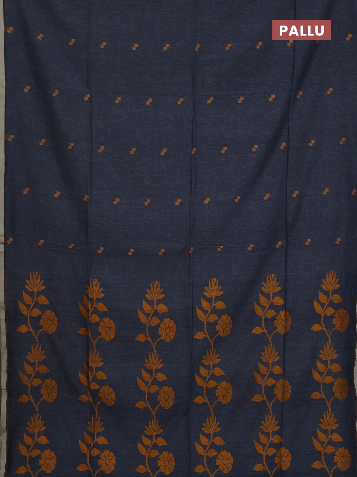 Bengal soft cotton saree dark grey with thread woven buttas and piping border - Image 4