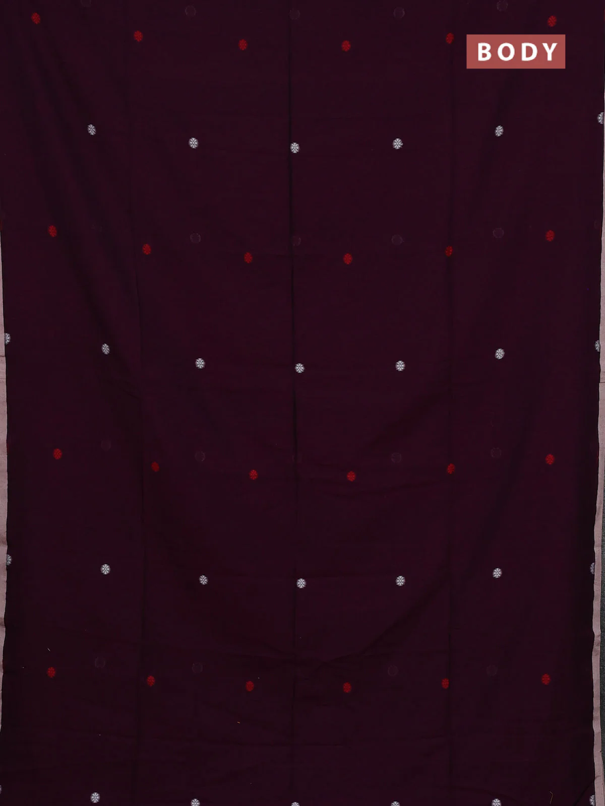 Bengal soft cotton saree dark magenta and beige with thread woven buttas and piping border - Image 2