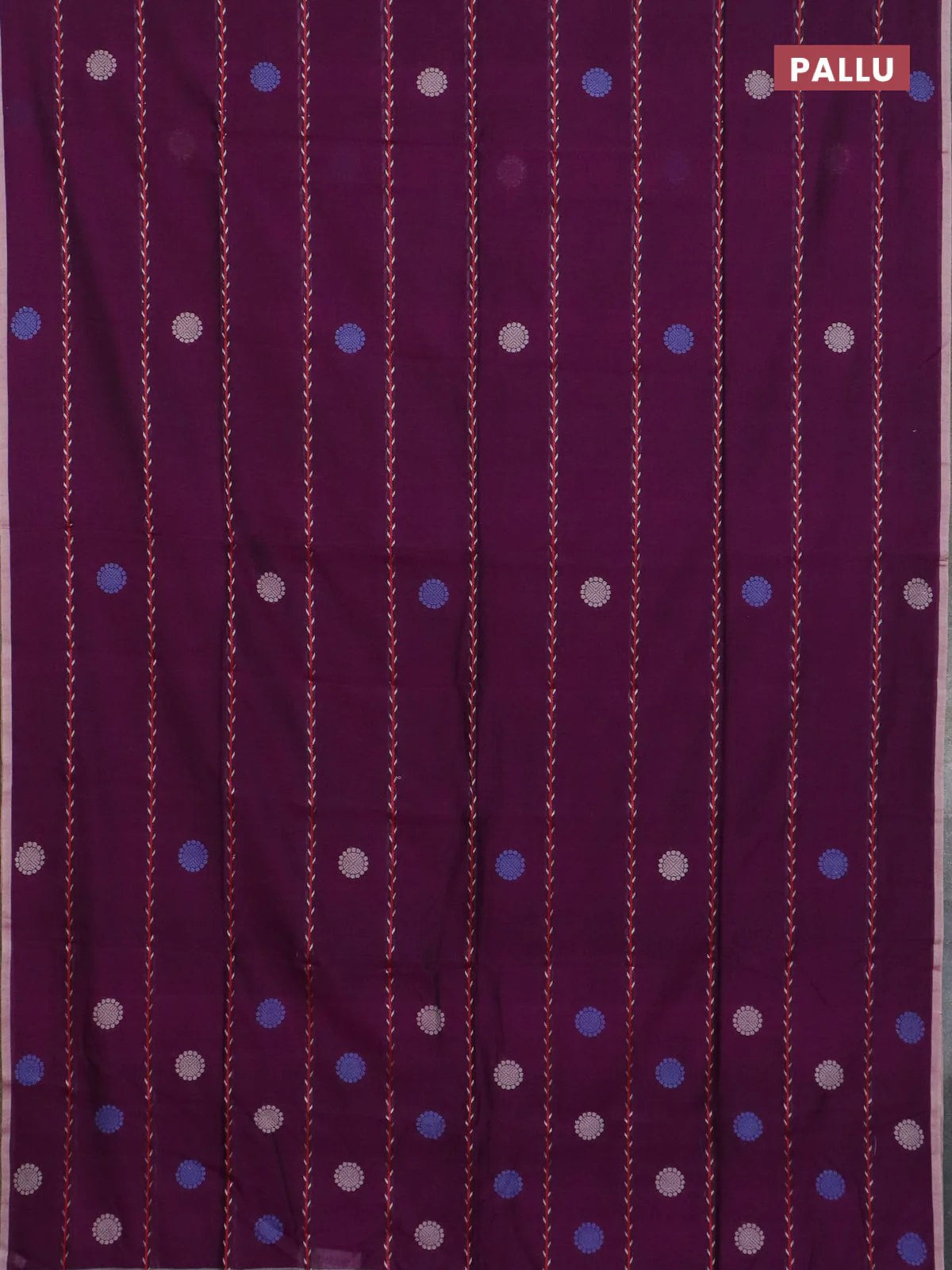 Bengal soft cotton saree dark magenta with allover thread weaves & buttas and piping border - Image 3
