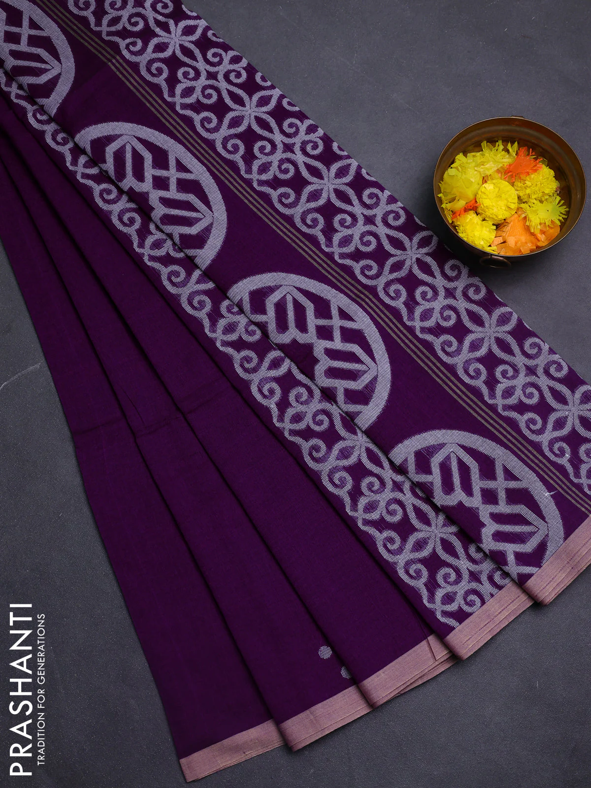 Bengal soft cotton saree dark magenta with thread woven buttas and piping border