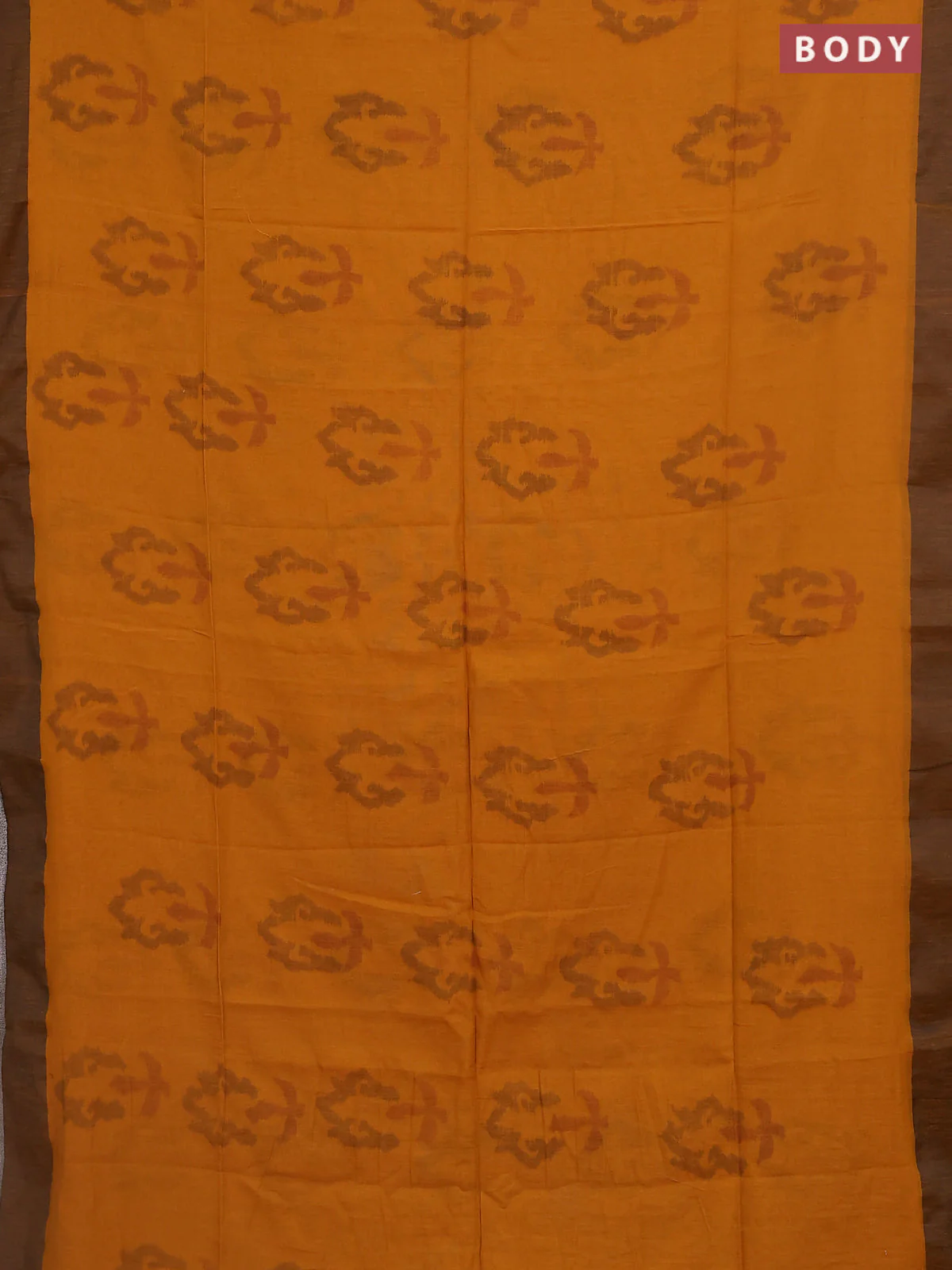 Bengal soft cotton saree dark mustard and black with allover butta weaves and simple border - Image 2
