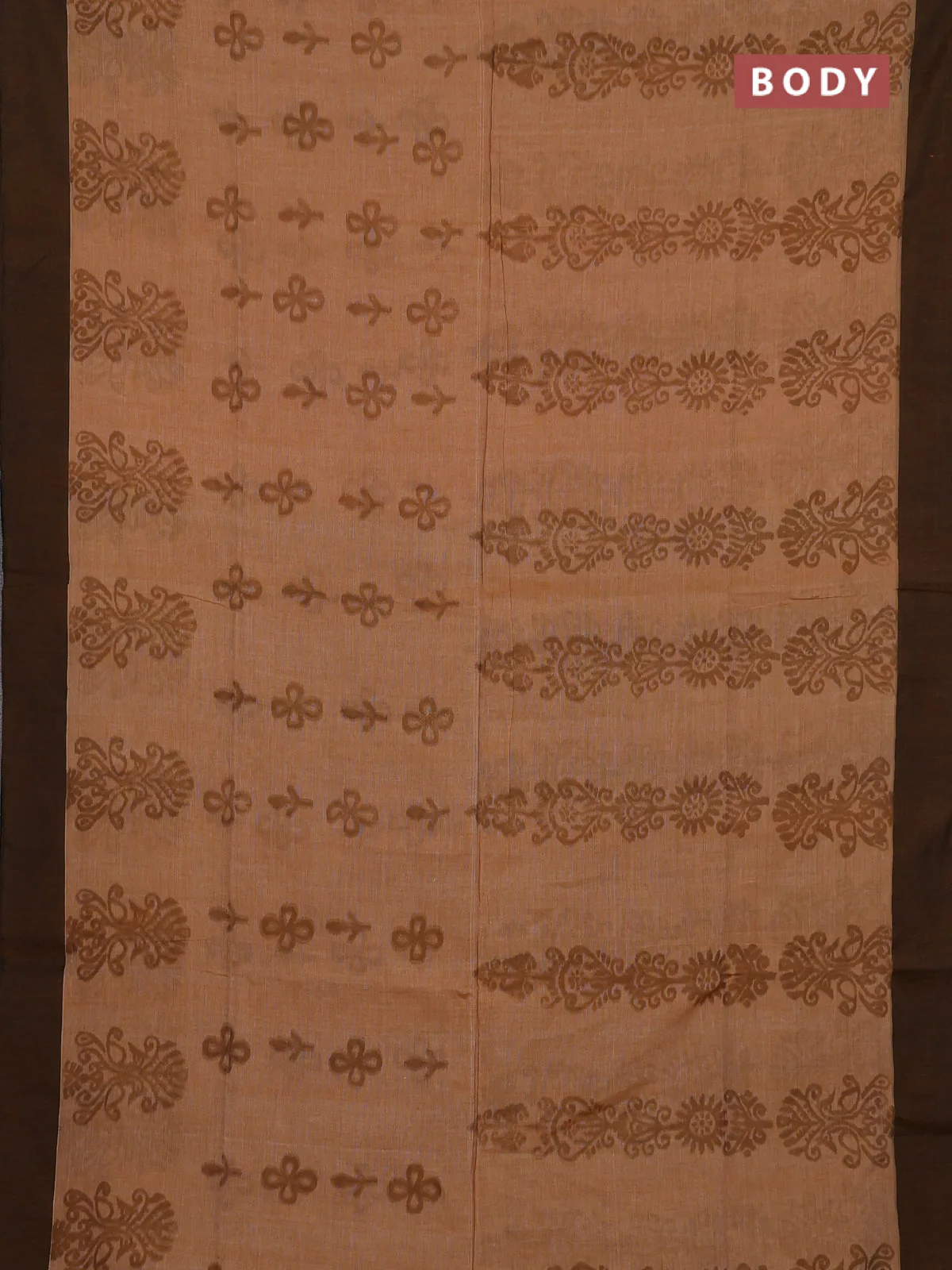 Bengal soft cotton saree dark mustard and grey with allover weaves and simple border - Image 2