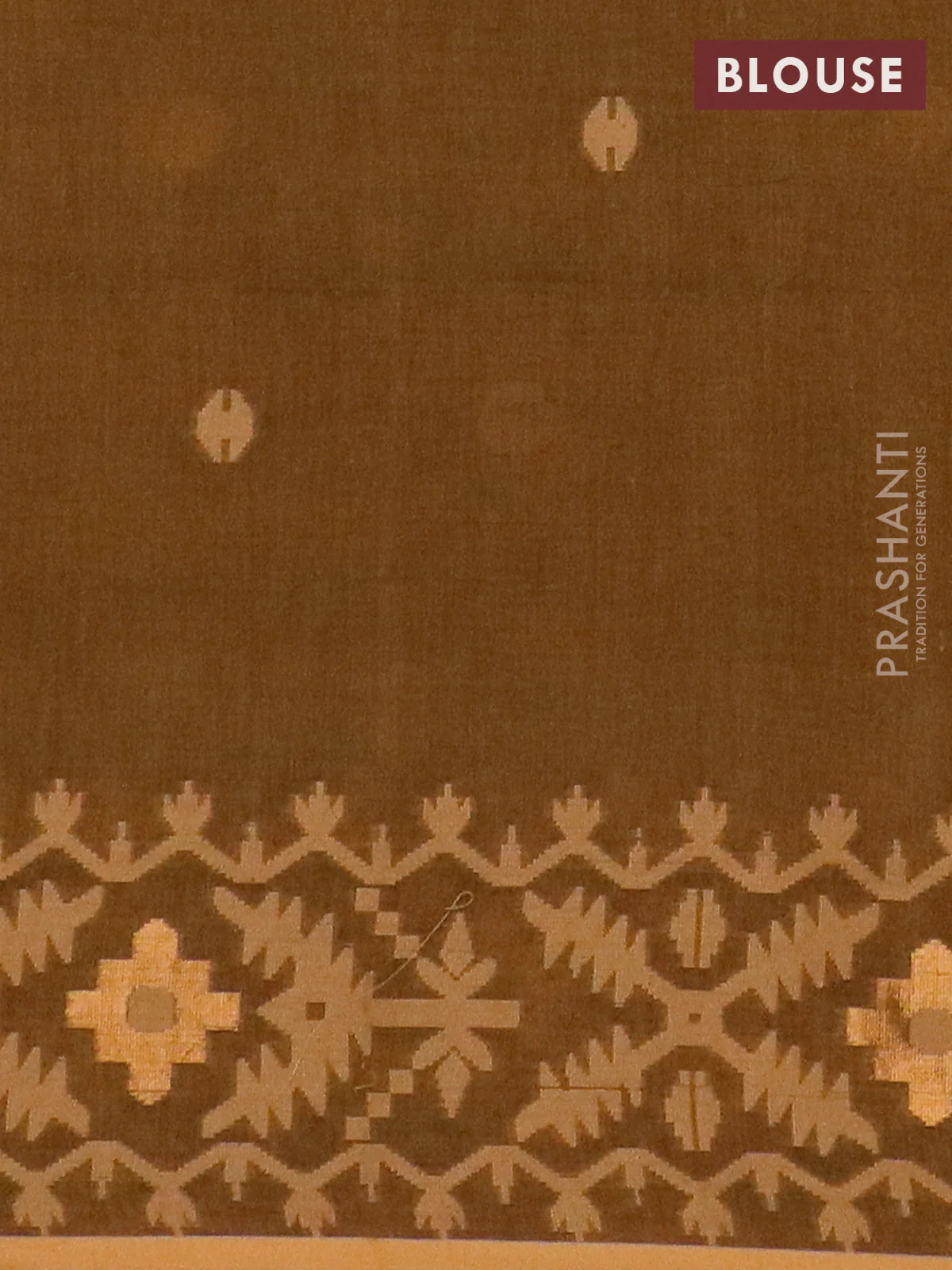Bengal soft cotton saree dark mustard and sandal with thread woven buttas and thread woven border - Image 4