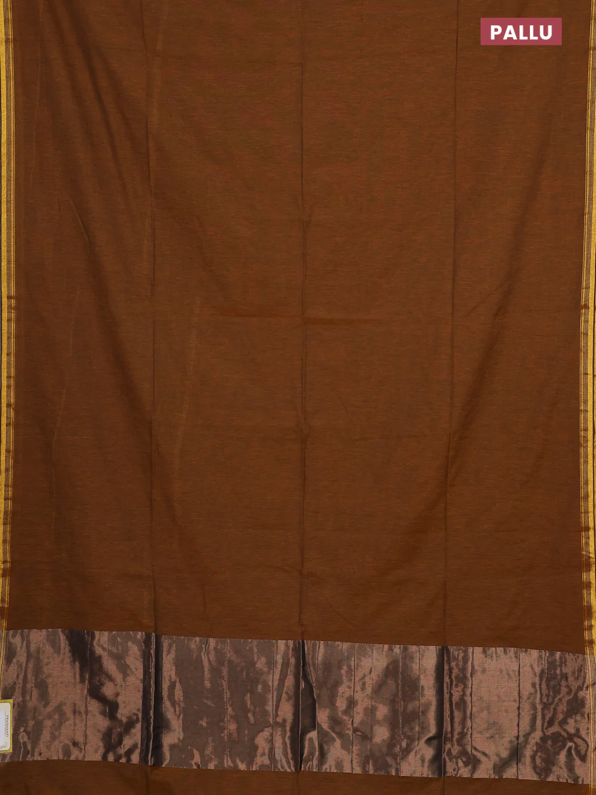 Bengal soft cotton saree dark mustard with plain body and zari woven piping border - Image 3