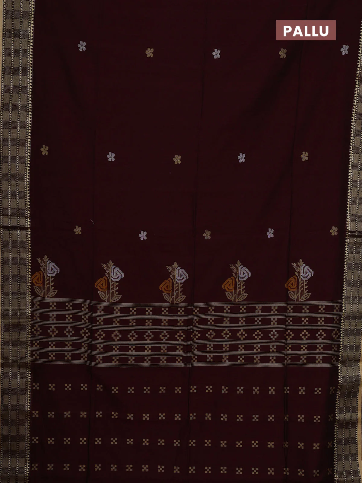 Bengal soft cotton saree deep jamun and sandal with thread woven buttas and temple design thread woven border - Image 3