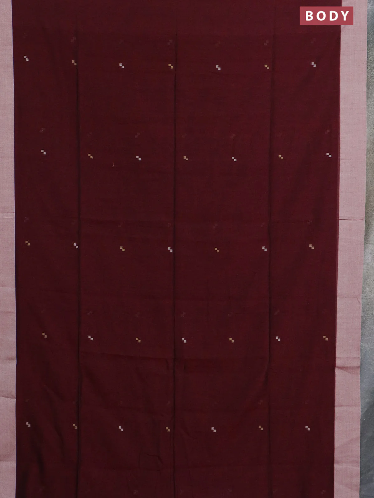 Bengal soft cotton saree deep maroon and beige with thread woven buttas and simple border - Image 2