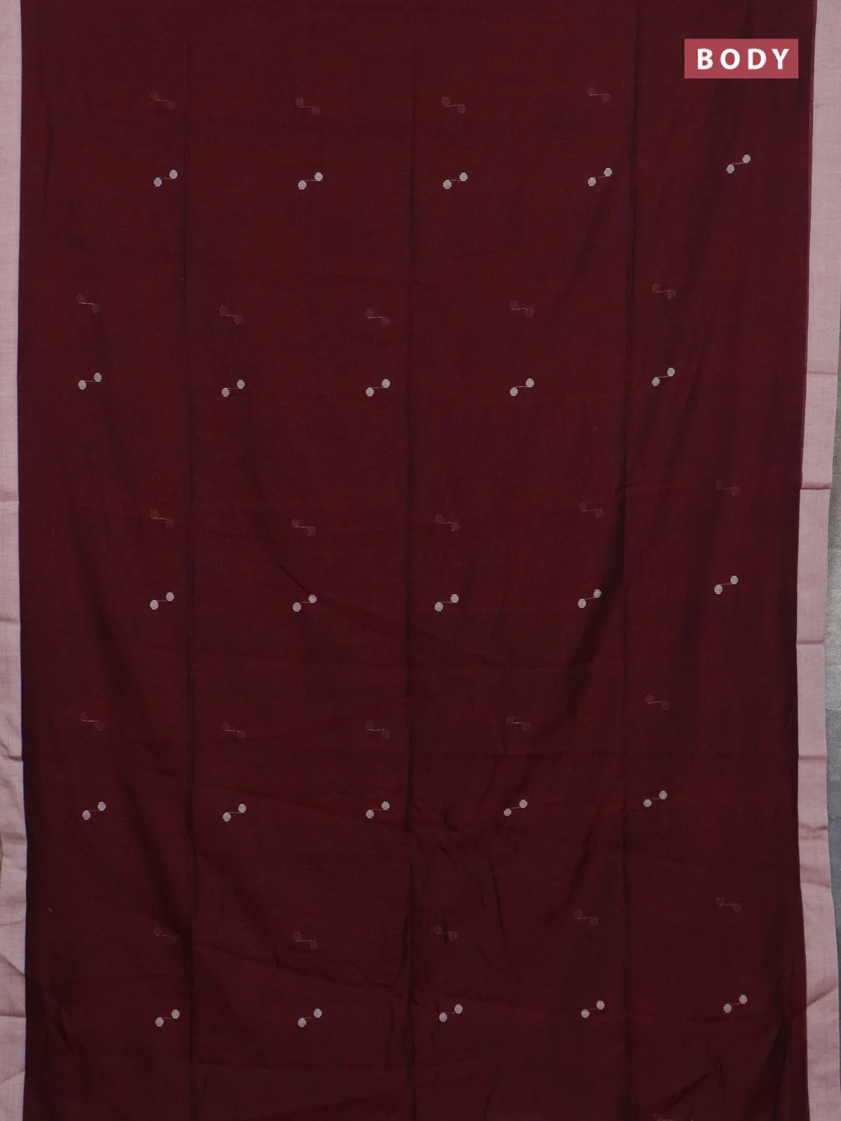 Bengal soft cotton saree deep maroon and beige with thread woven buttas and simple border - Image 2