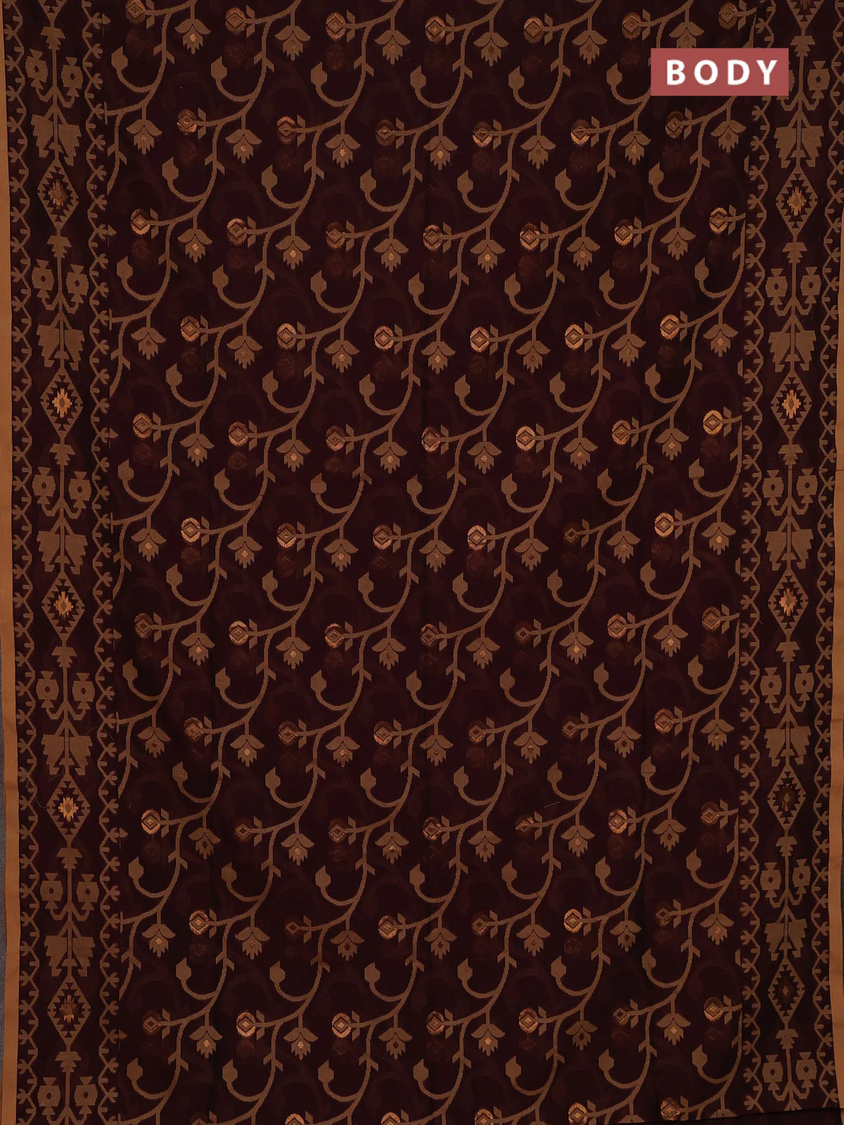 Bengal soft cotton saree deep maroon and sandal with allover thread & zari weaves and thread woven border - Image 2