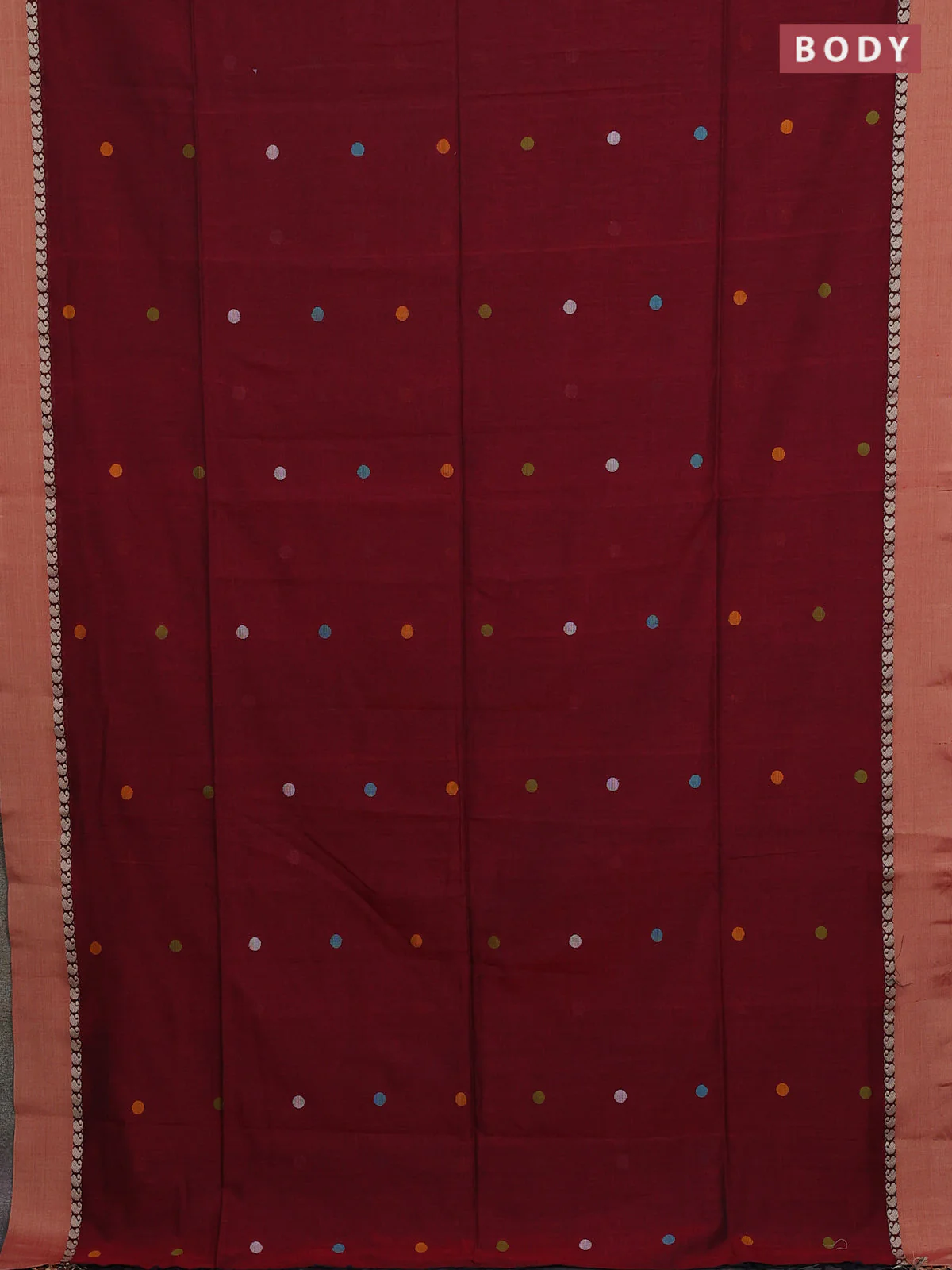 Bengal soft cotton saree deep maroon and sandal with thread woven buttas and paisley thread woven simple border - Image 2