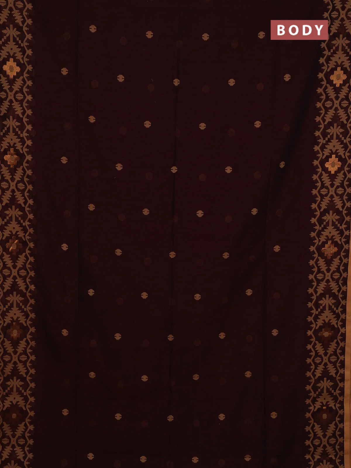 Bengal soft cotton saree deep maroon and sandal with thread woven buttas and thread woven border - Image 2