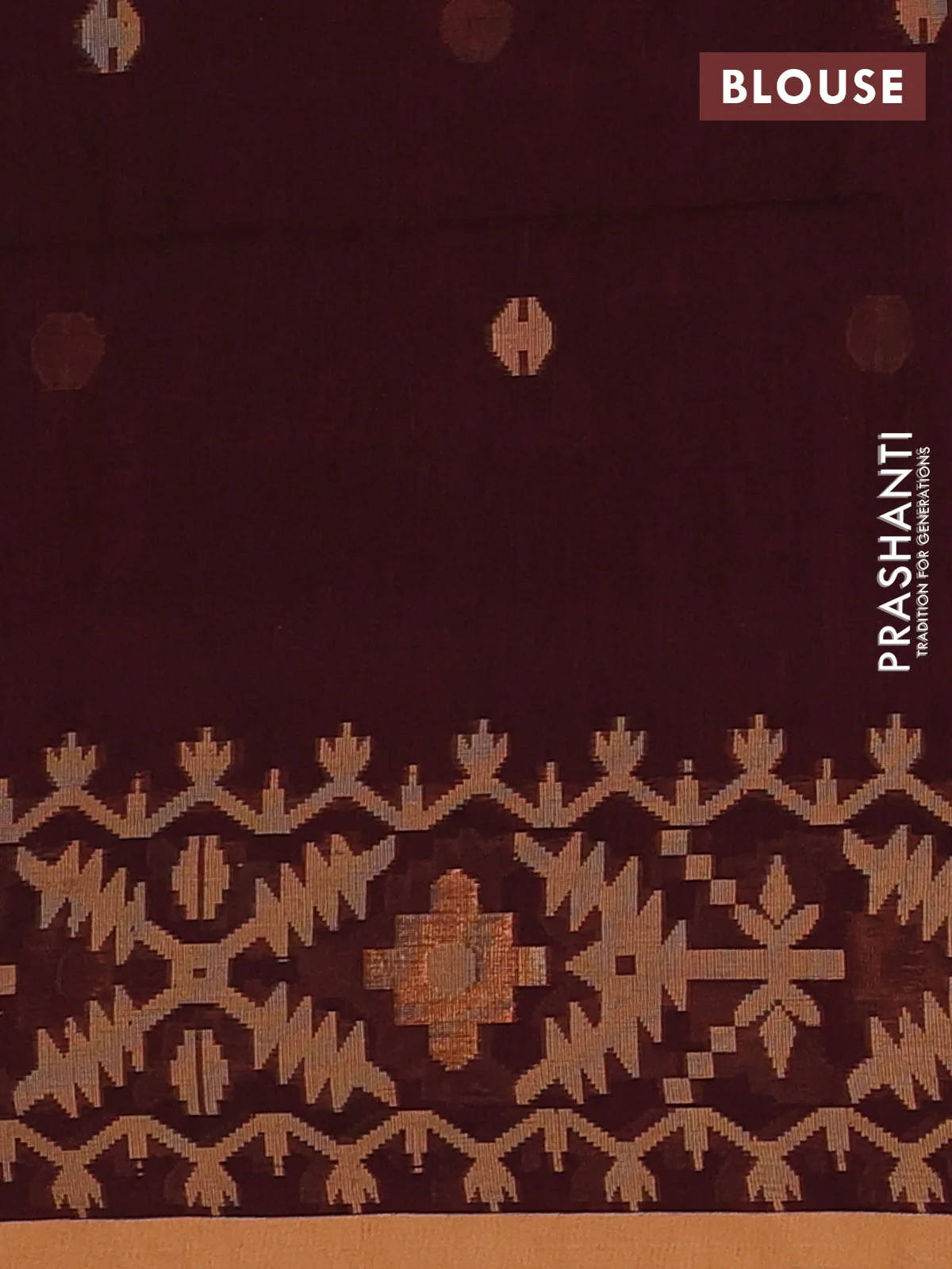 Bengal soft cotton saree deep maroon and sandal with thread woven buttas and thread woven border - Image 4
