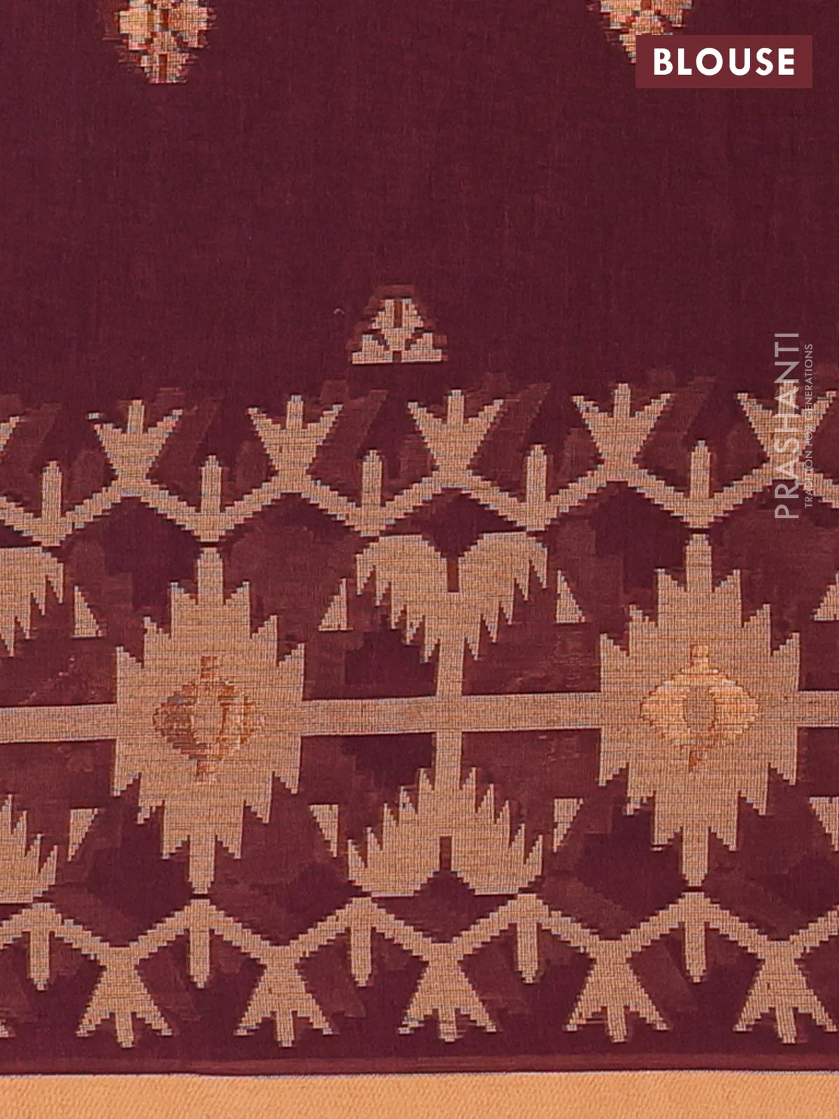 Bengal soft cotton saree deep maroon and sandal with thread & zari woven buttas and thread woven border - Image 4