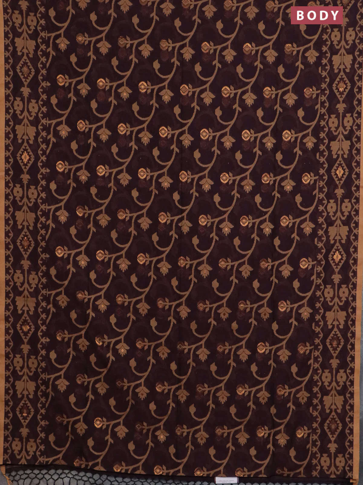 Bengal soft cotton saree deep wine and sandal with allover thread & zari weaves and thread woven border - Image 2