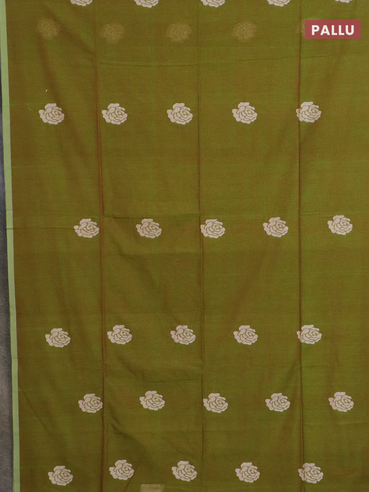 Bengal soft cotton saree dual shade of green with thread woven buttas and piping border - Image 3