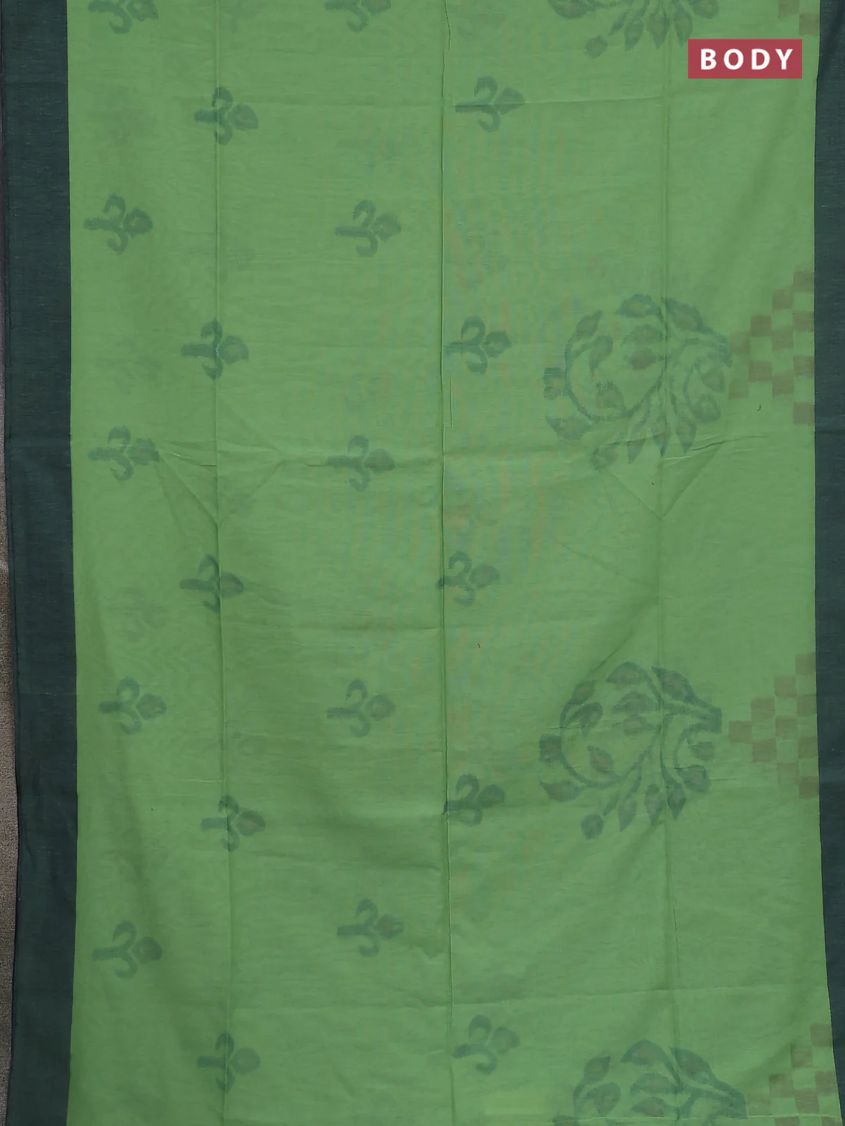 Bengal soft cotton saree green and blue with allover butta weaves and simple border - Image 2