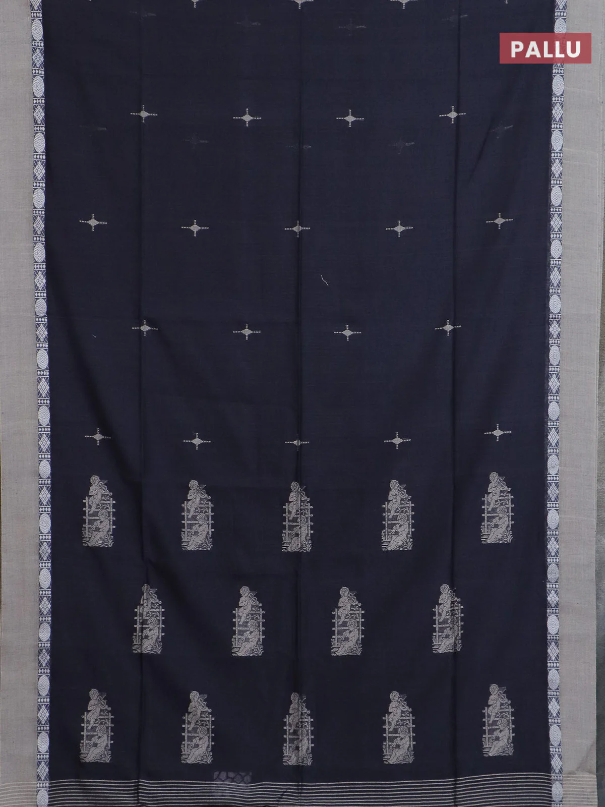 Bengal soft cotton saree grey and beige with thread woven buttas and thread woven simple border - Image 3