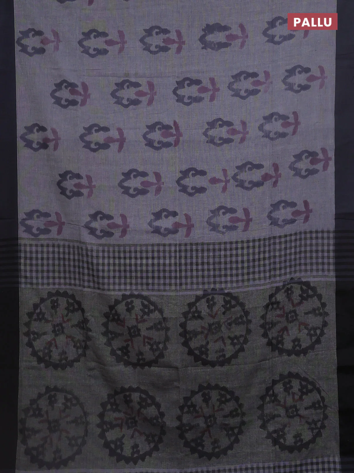Bengal soft cotton saree grey and black with allover butta weaves and simple border - Image 3
