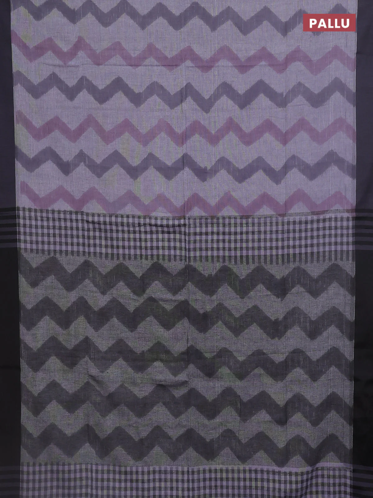 Bengal soft cotton saree grey and black with allover weaves and simple border - Image 3