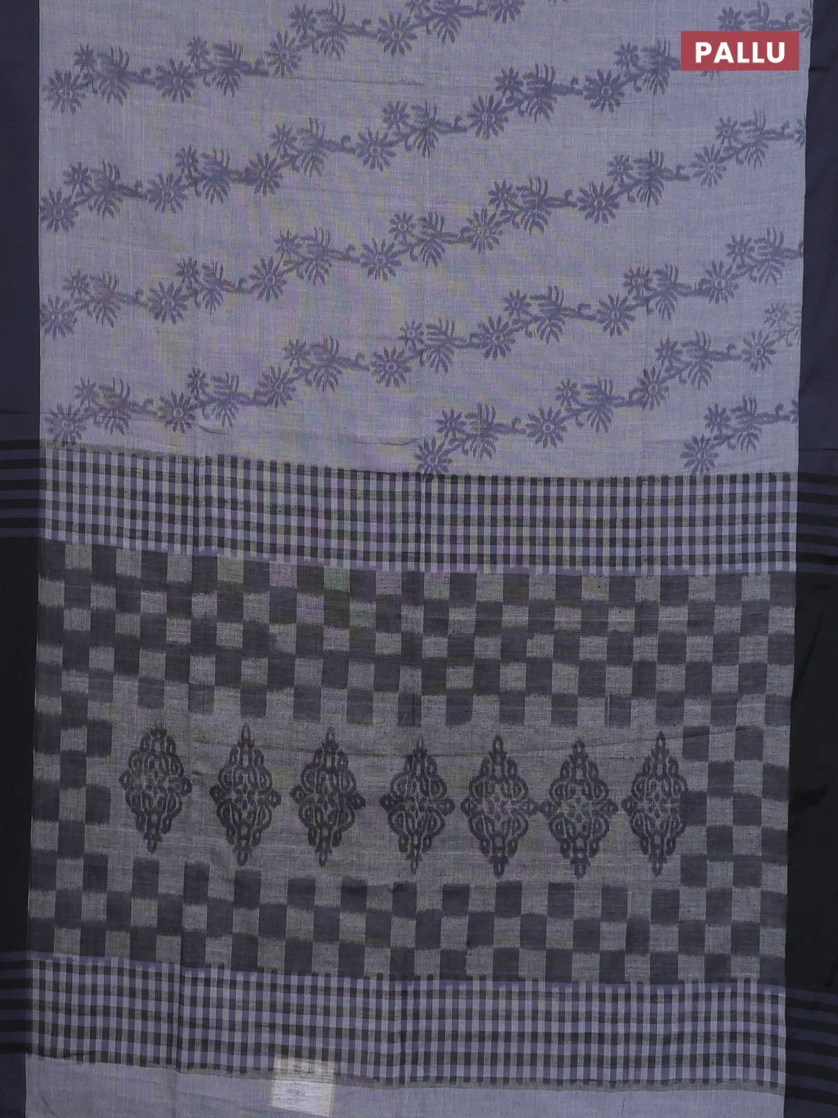 Bengal soft cotton saree grey and black with allover weaves and simple border - Image 3
