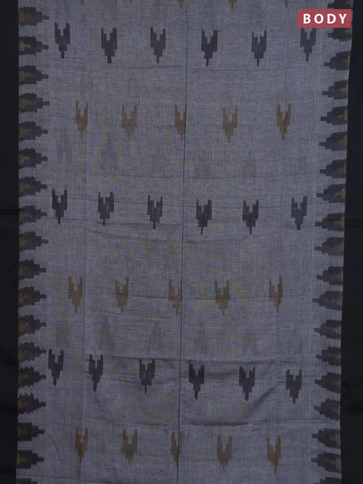 Bengal soft cotton saree grey and maroon with allover butta weaves and simple border - Image 2
