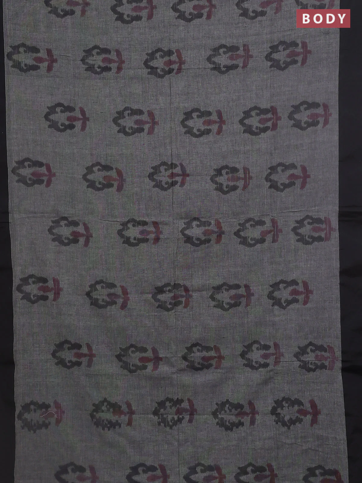 Bengal soft cotton saree grey and maroon with allover butta weaves and simple border - Image 2
