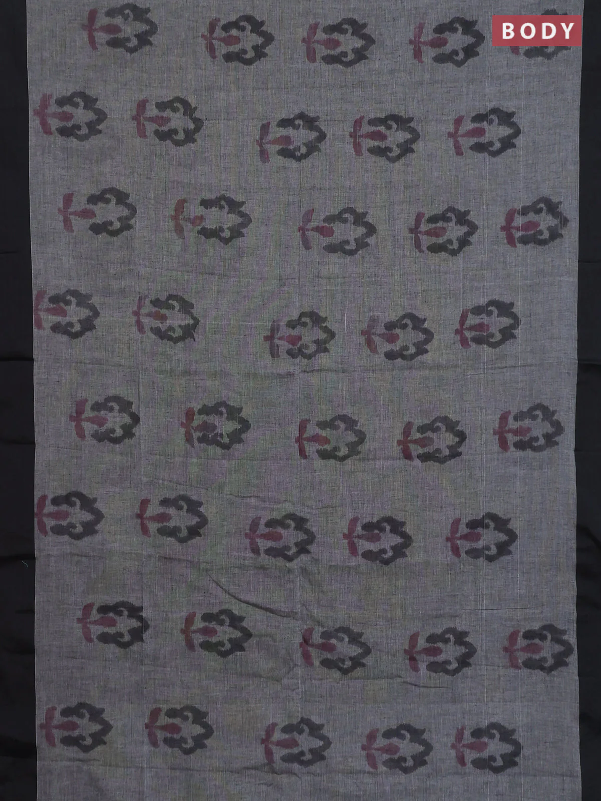 Bengal soft cotton saree grey and maroon with allover butta weaves and simple border - Image 2