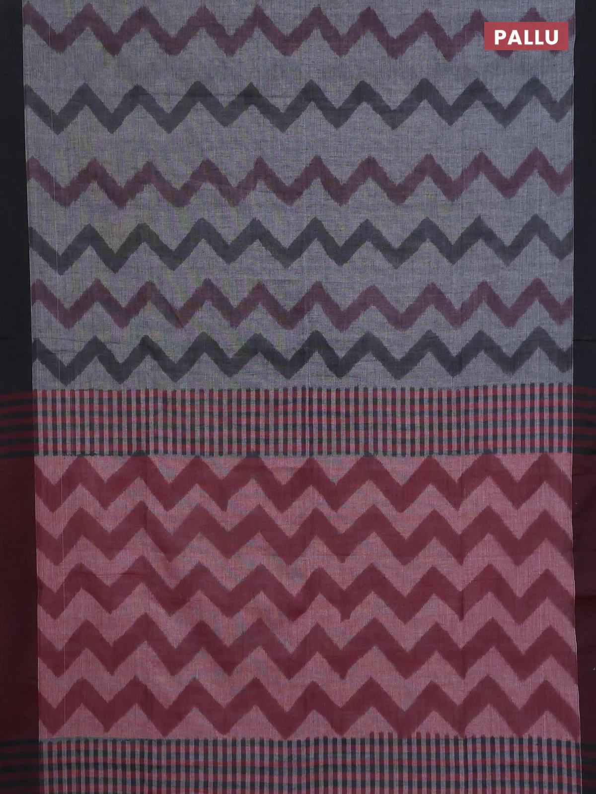 Bengal soft cotton saree grey and maroon with allover weaves and simple border - Image 3