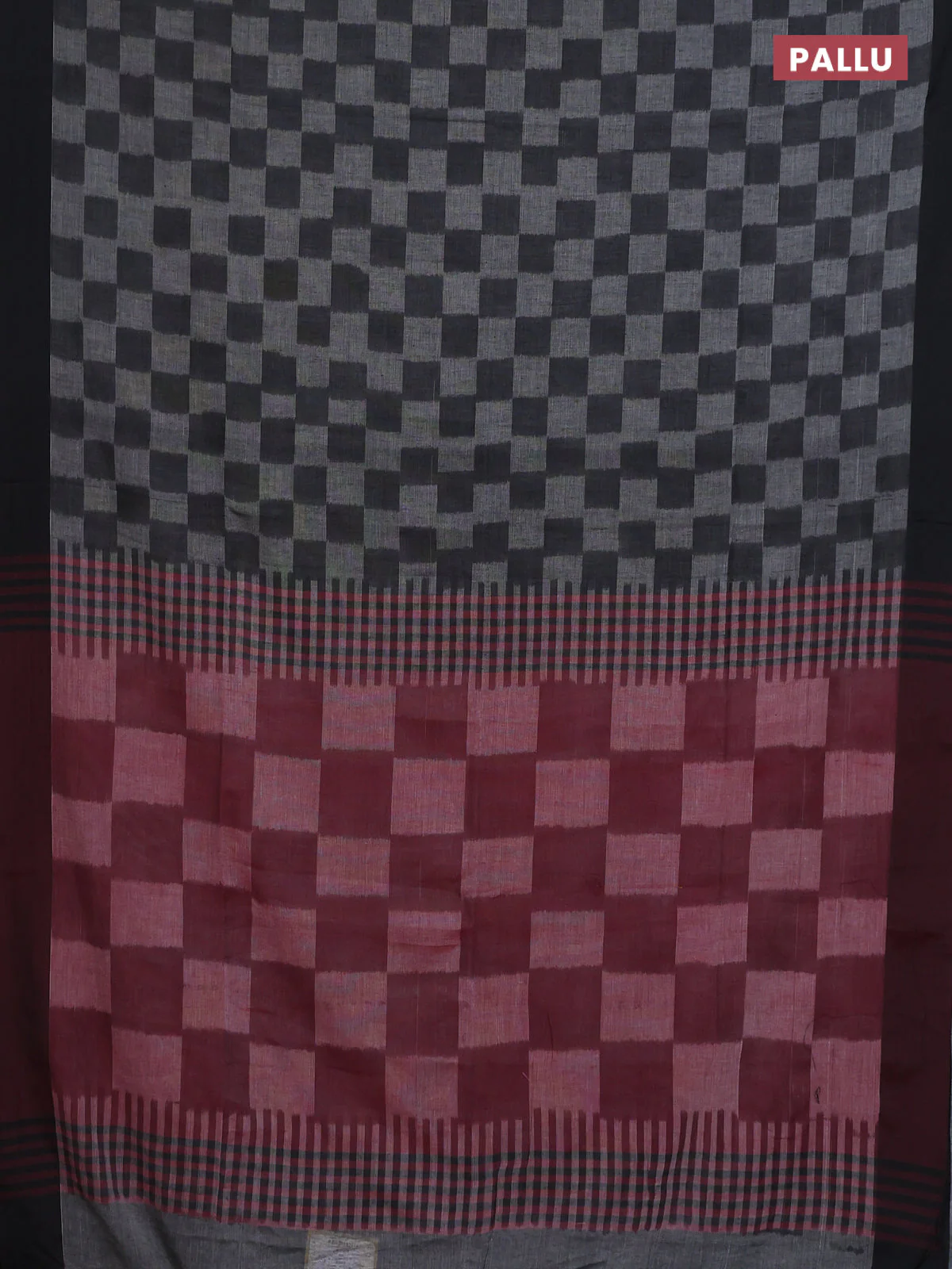 Bengal soft cotton saree grey and maroon with allover weaves and simple border - Image 3