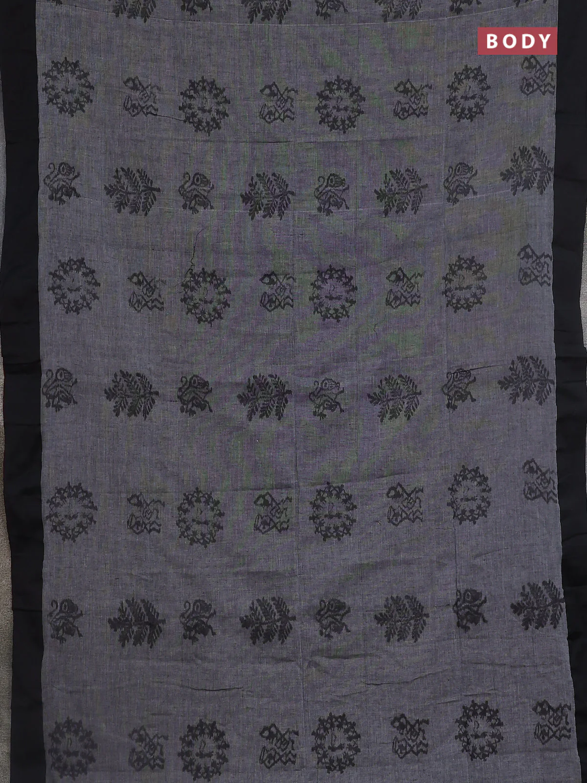 Bengal soft cotton saree grey and maroon with butta weaves and simple border - Image 2