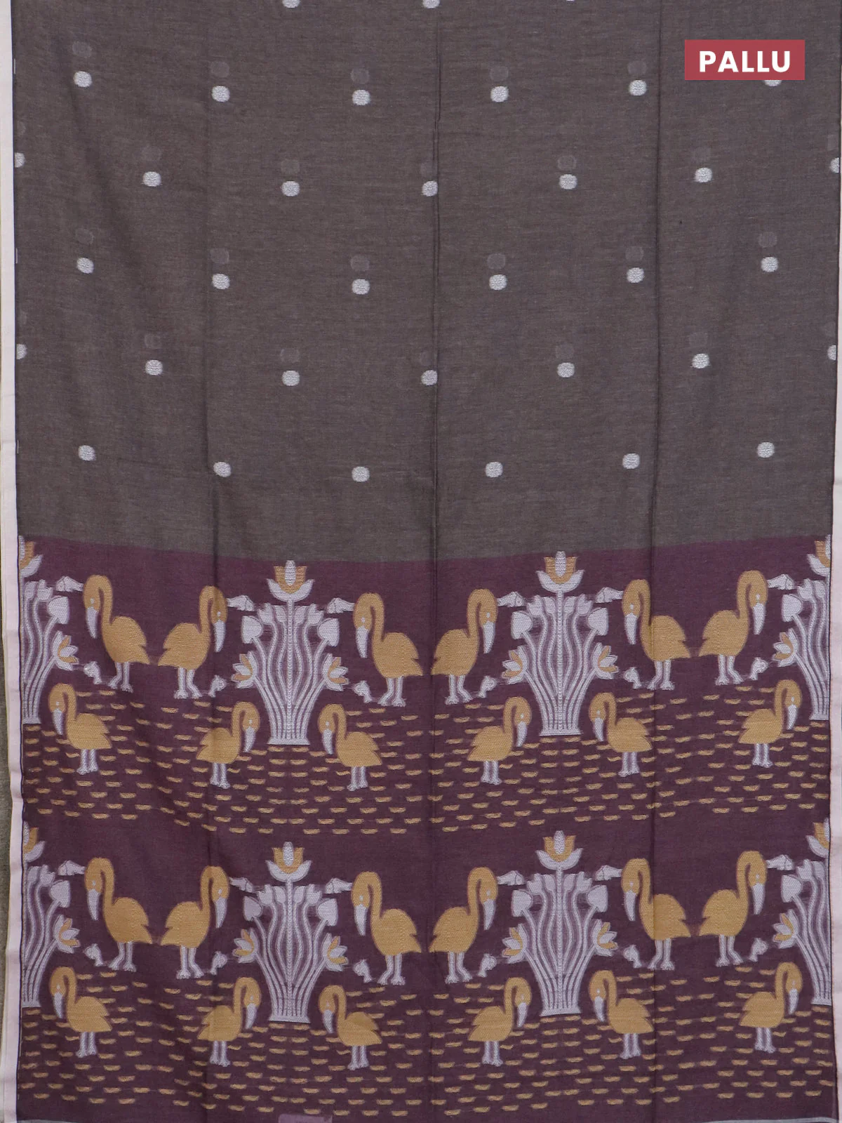 Bengal soft cotton saree grey and wine shade with thread woven buttas and piping border - Image 3