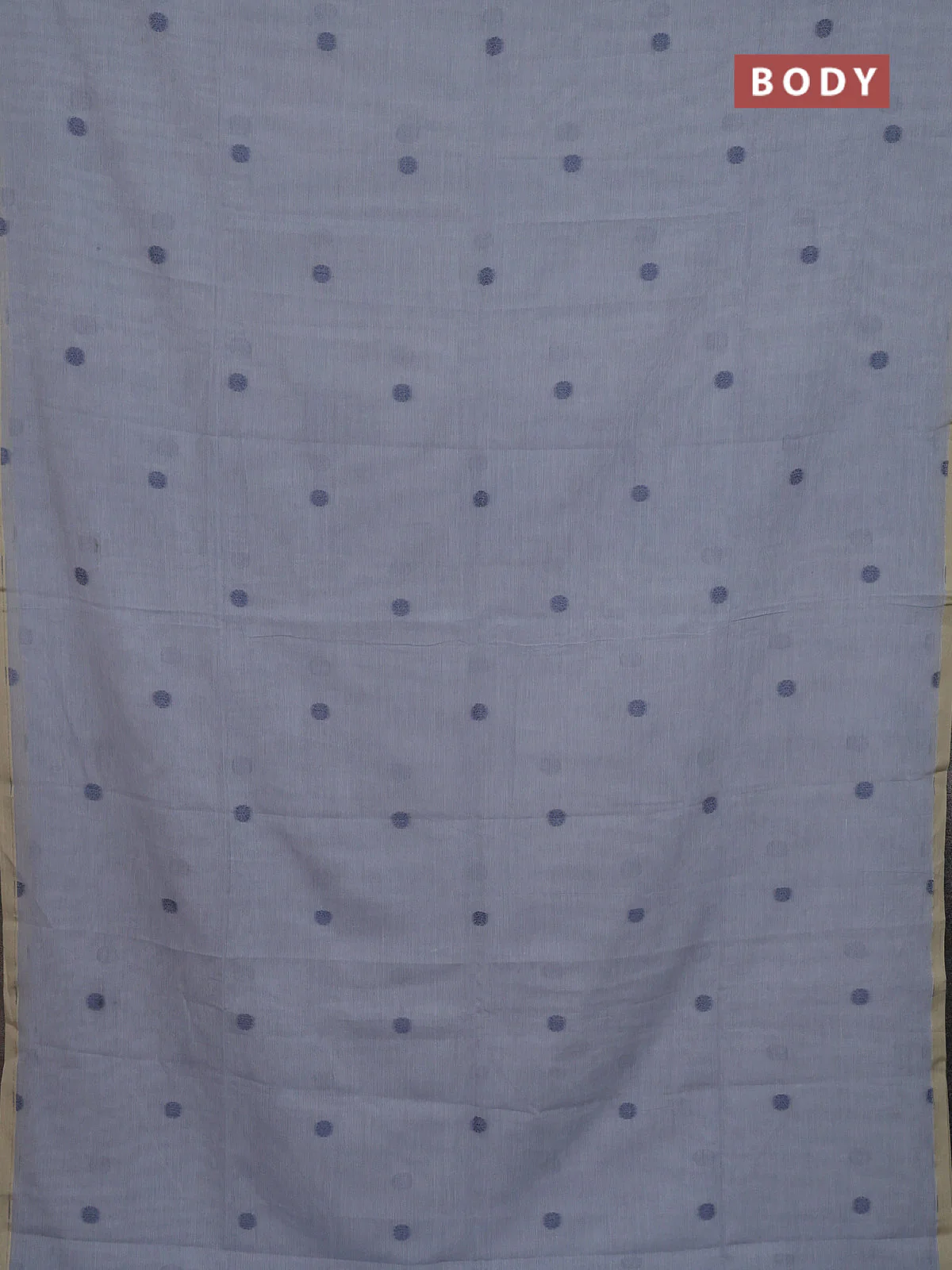 Bengal soft cotton saree grey shade and beige with thread woven buttas and piping border - Image 2