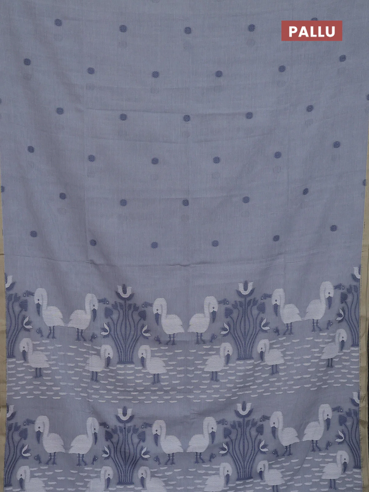 Bengal soft cotton saree grey shade and beige with thread woven buttas and piping border - Image 3