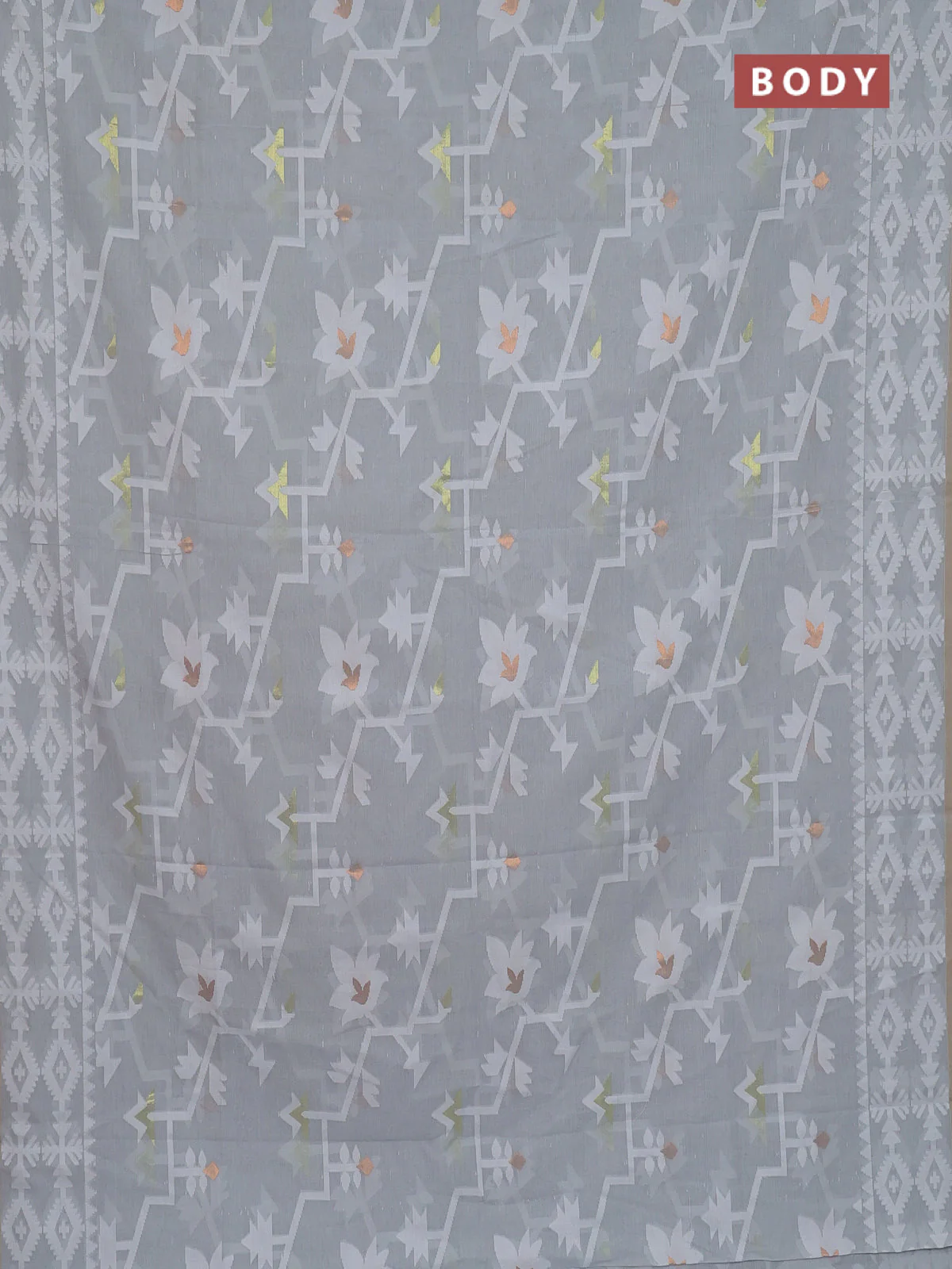 Bengal soft cotton saree grey with allover thread weaves and thread woven border - Image 2