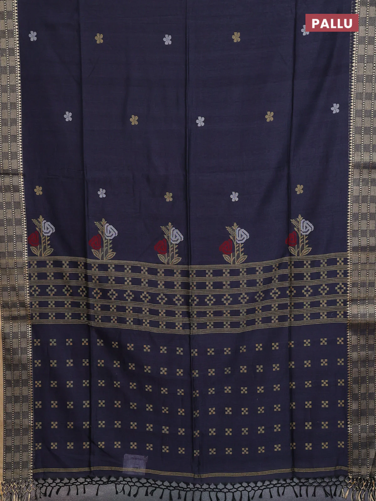 Bengal soft cotton saree grey with thread woven buttas and temple design thread woven border - Image 3