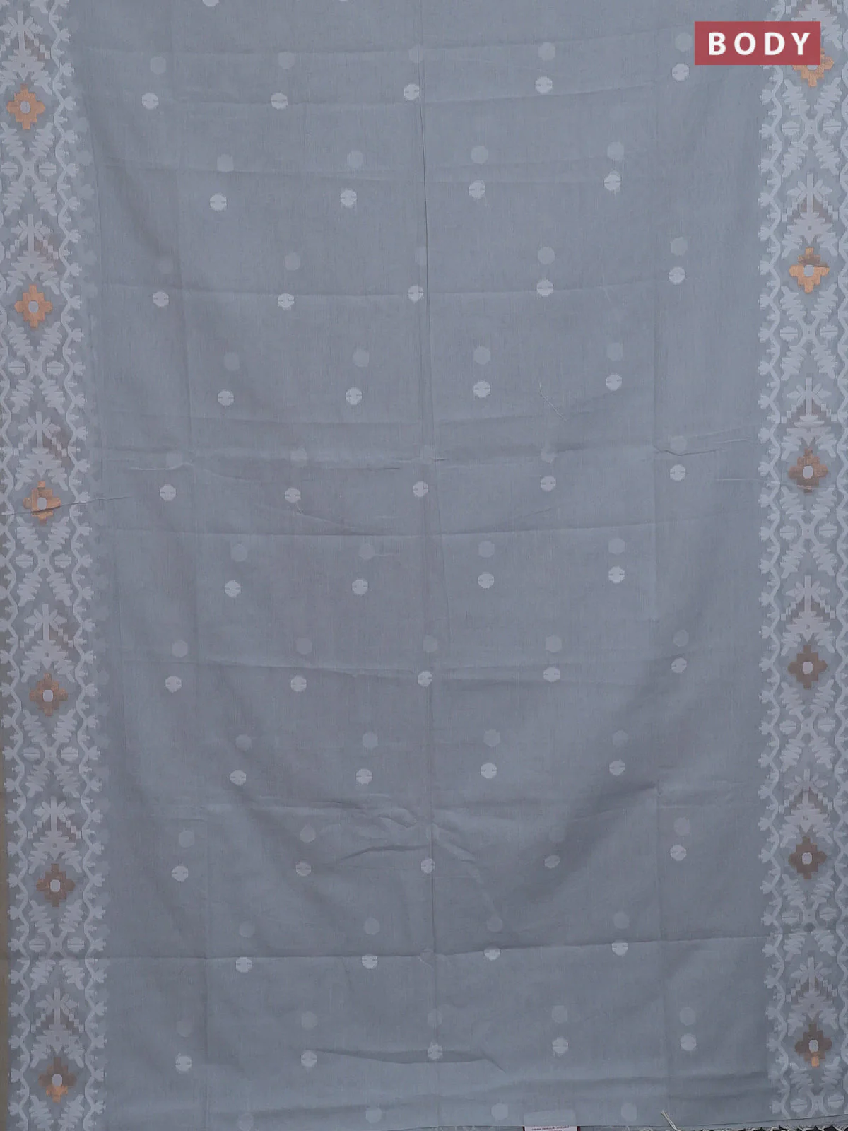 Bengal soft cotton saree grey with thread woven buttas and thread woven border - Image 2
