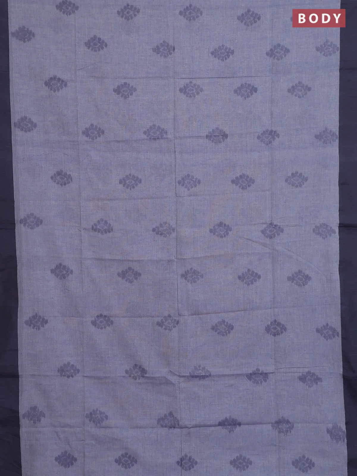 Bengal soft cotton saree greyish blue and grey with allover butta weaves and simple border - Image 2
