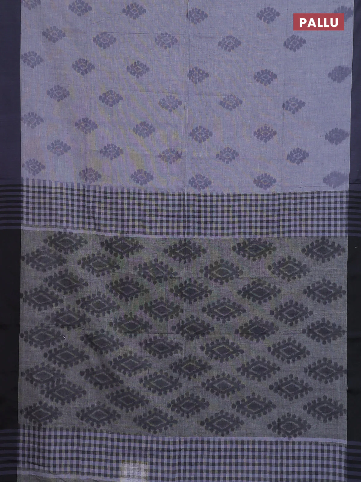 Bengal soft cotton saree greyish blue and grey with allover butta weaves and simple border - Image 3