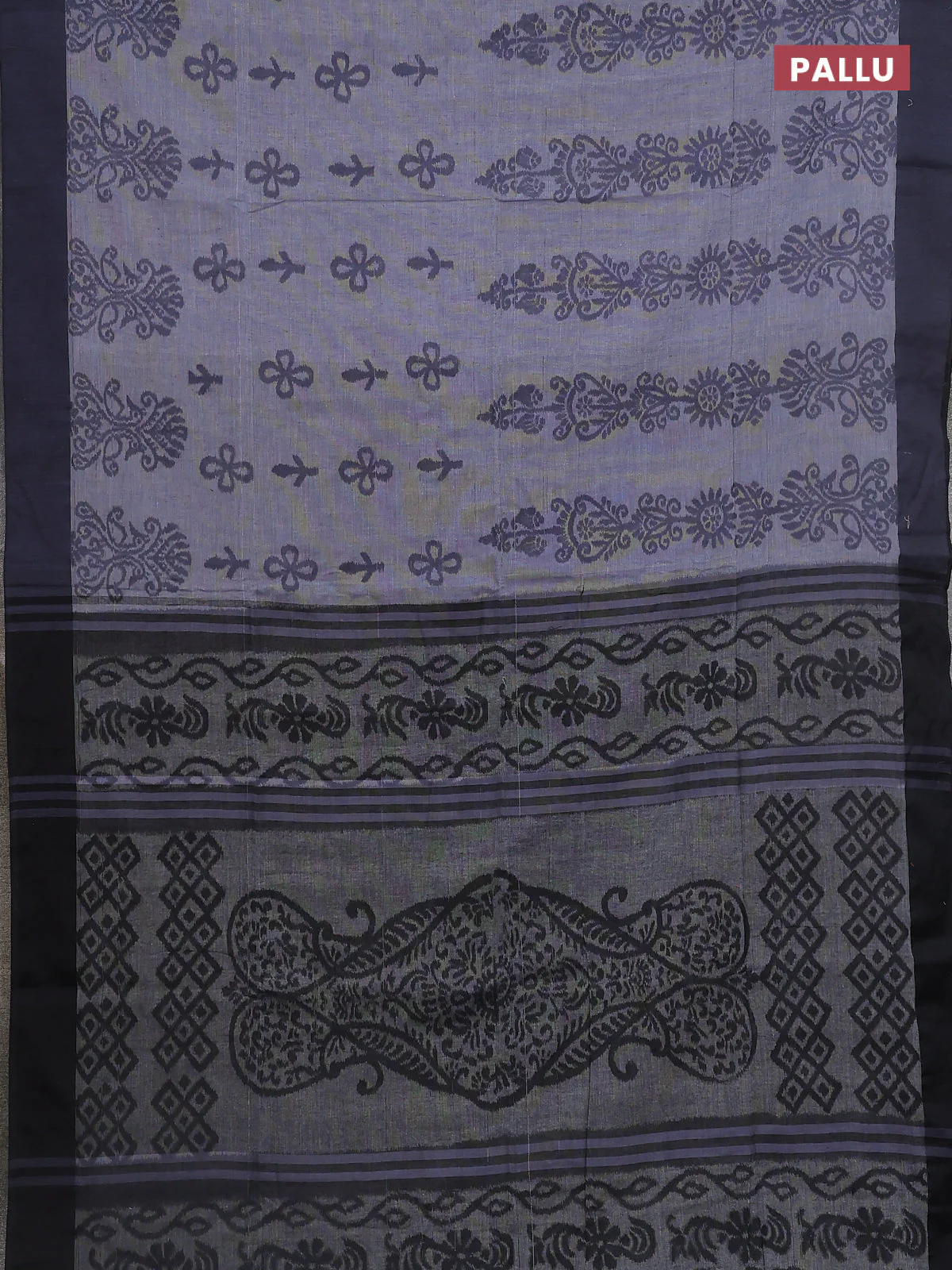 Bengal soft cotton saree greyish blue and grey with allover weaves and simple border - Image 3